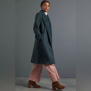 Anthropologie Hutch Colorblocked Sherpa-Trimmed Coat Green XS